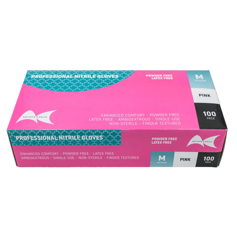 Artists Choice Professional Nitrile Powder Free Gloves Pink Medium 100 Pack