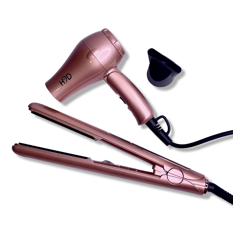 H2D Linear 11 Rose Gold Hair Straightener and Travel Dry Set