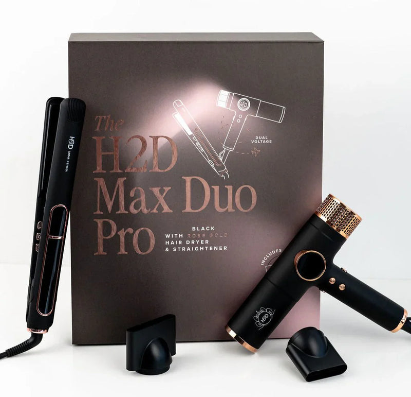 H2D Max Duo Pro Matte Black and Rose Gold Hair Straightener and Dryer Set