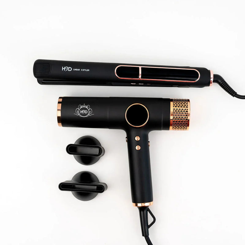 H2D Max Duo Pro Matte Black and Rose Gold Hair Straightener and Dryer Set