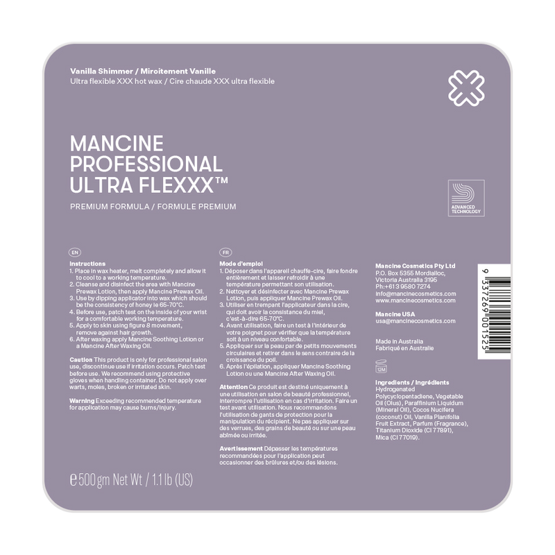 Mancine Vanilla Shimmer Hot Wax 500g