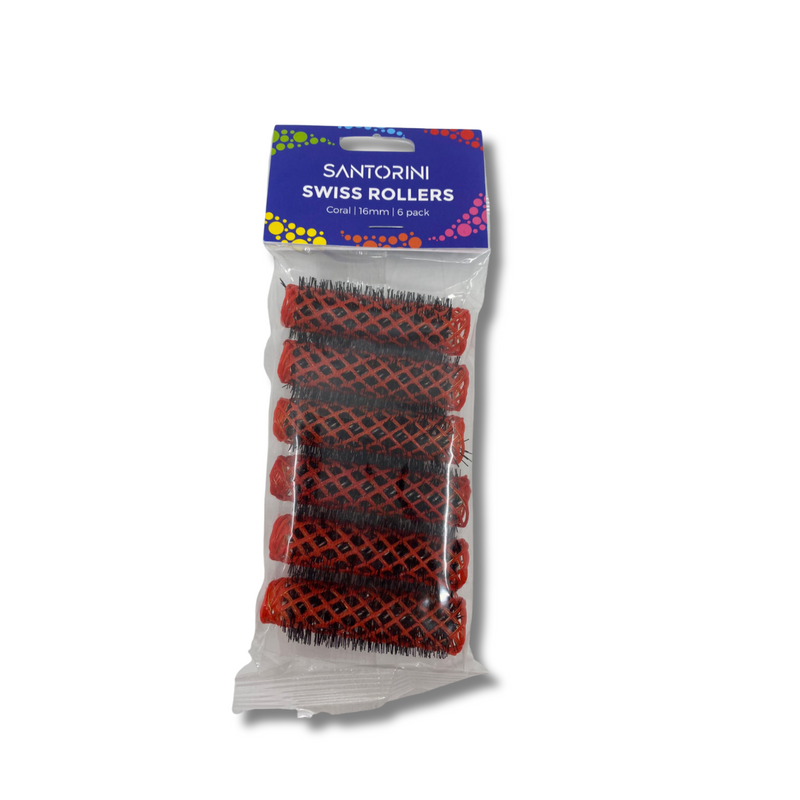 Santorini Swiss Brush Rollers 16mm 6pk Coral
