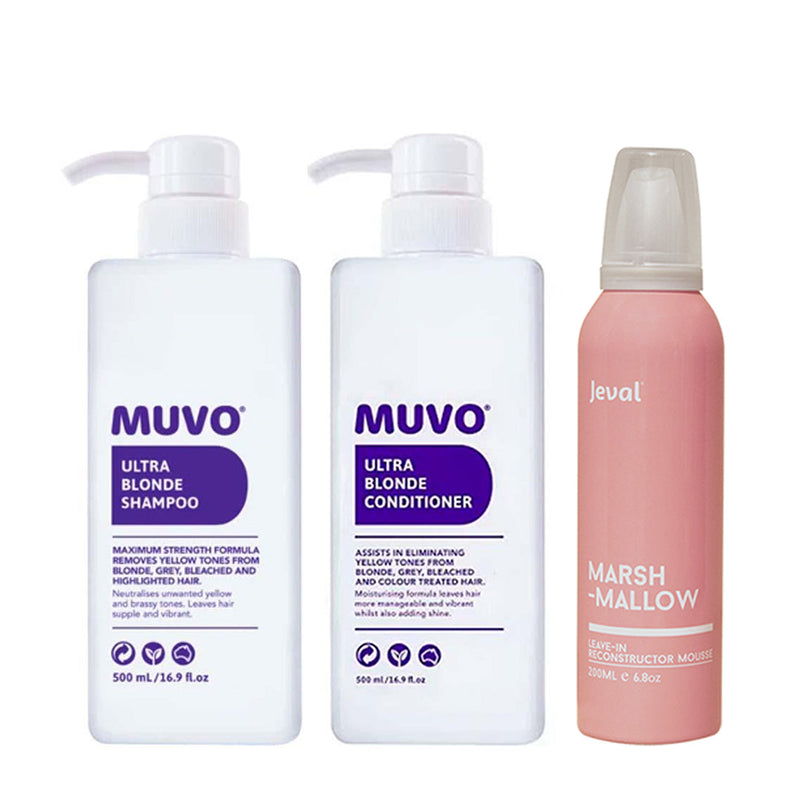 MUVO Ultra Blonde Shampoo, Conditioner & Jeval Marshmallow Treatment Trio