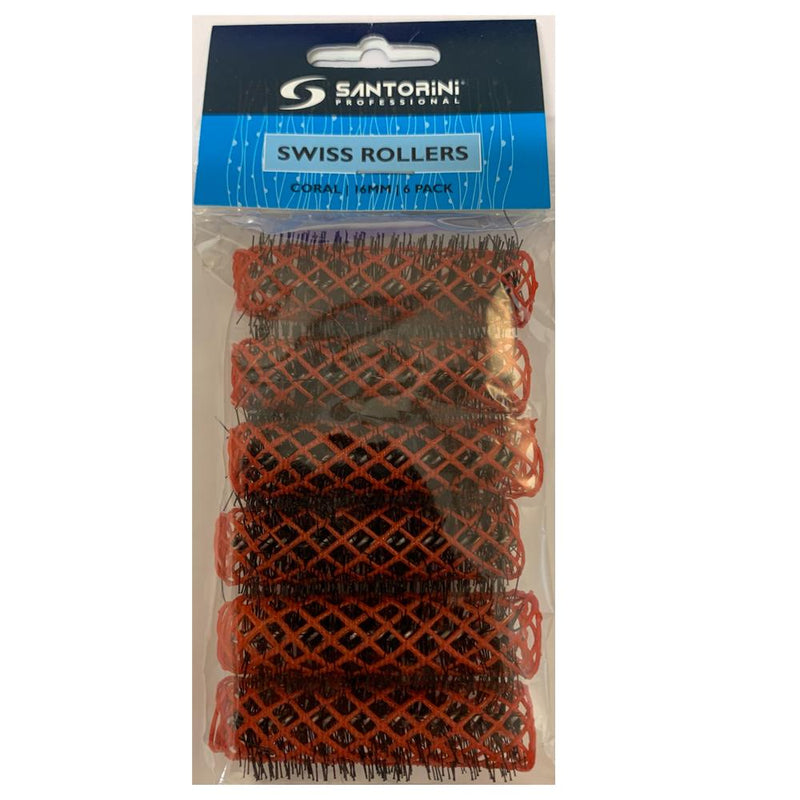 Santorini Swiss Brush Rollers Coral 16mm 6pk