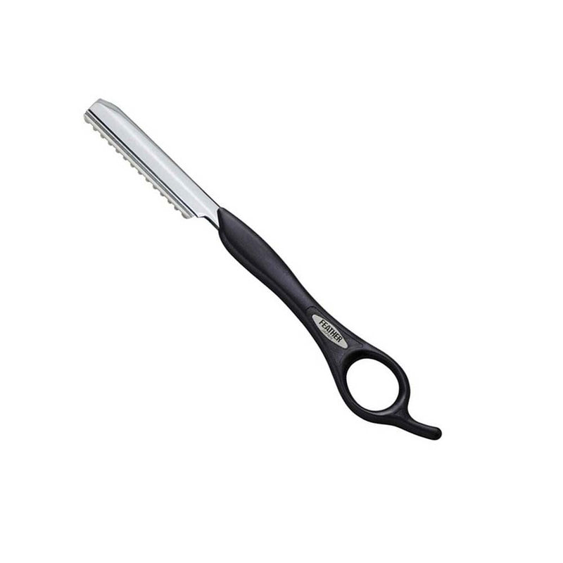 Feather Precision Cutting & Styling Razor Long Handle-BLACK