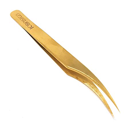 Gold Lash Extension Tweezers -fine tip curved