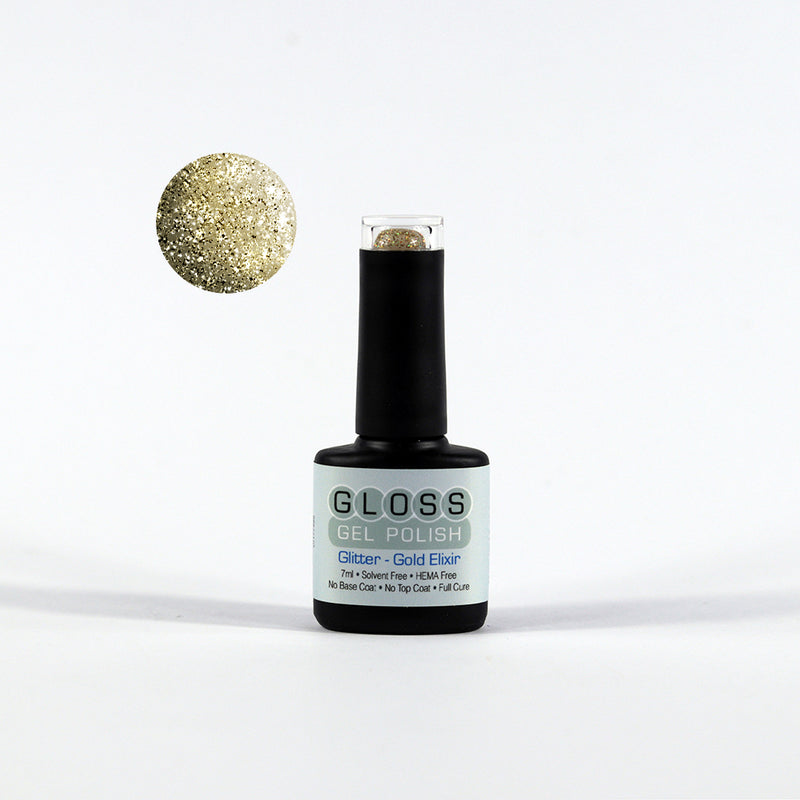 Gloss Full Cure UV/LED Gel Polish Gold Glitter Elixr